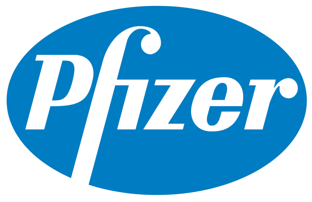 A blue and white logo for pfizer.